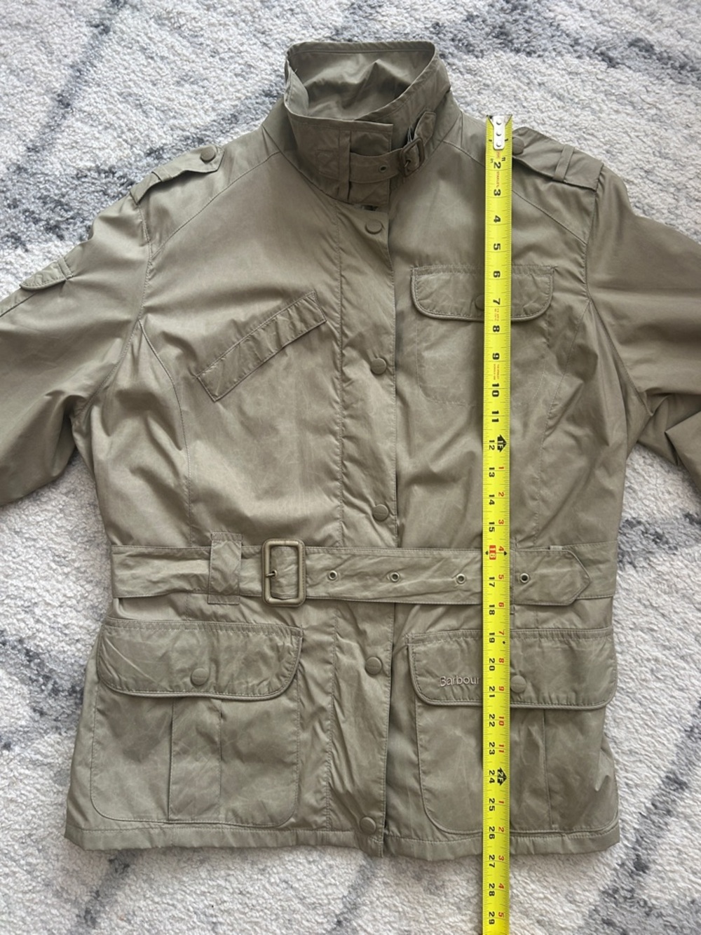 Barbour Belted Utility Jacket Khaki Beige Plaid Lining Size US 14 / UK 18 - Picture 11 of 11